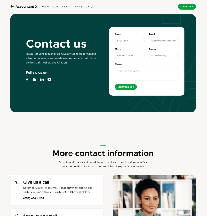 Accountant X - Contact V1 Main Page - Accountant Modern Website Template