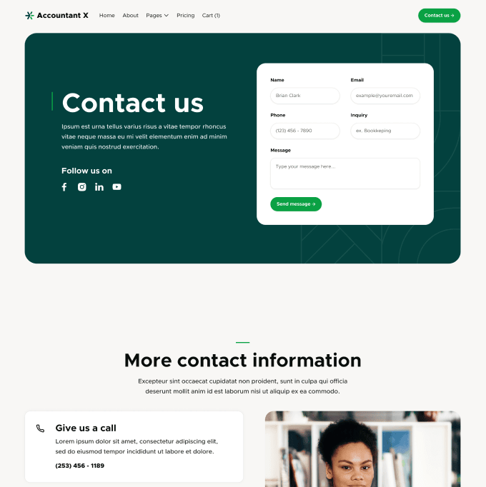Accountant X - Contact V1 Page - Accountant Modern Website Template