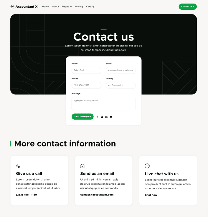 Accountant X - Contact V2 Main Page - Accountant Modern Website Template