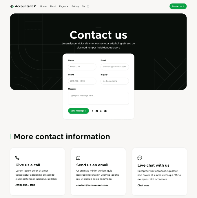 Accountant X - Contact V2 Page - Accountant Modern Website Template