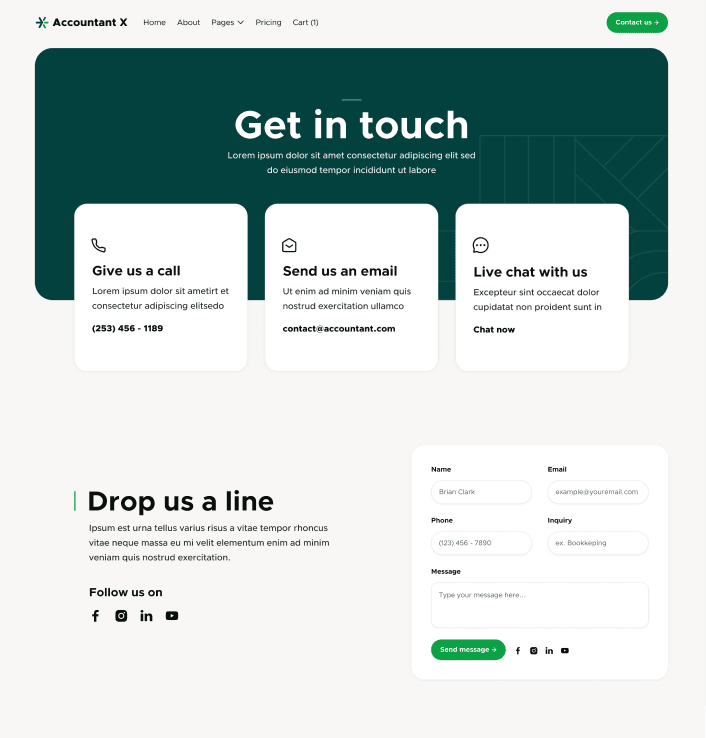 Accountant X - Contact V3 Main Page - Accountant Modern Website Template