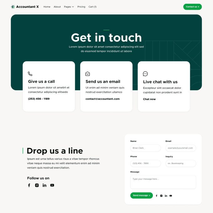 Accountant X - Contact V3 Page - Accountant Modern Website Template