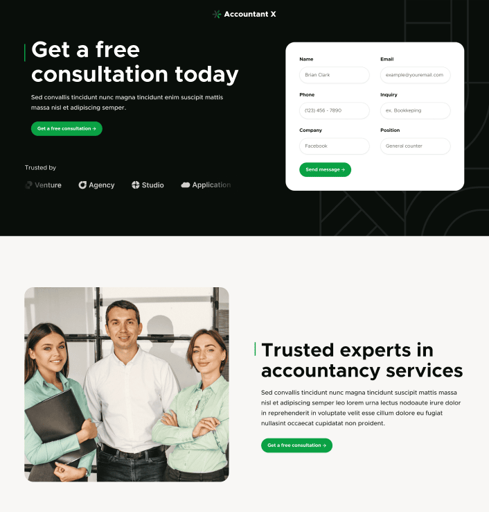 Accountant X - Landing Page Main Page - Accountant Modern Website Template