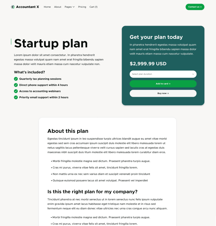 Accountant X - Pricing Single Main Page - Accountant Modern Website Template