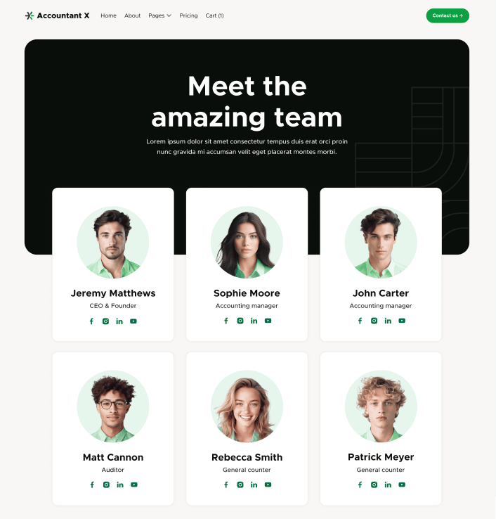 Accountant X - Team Main Page - Accountant Modern Website Template